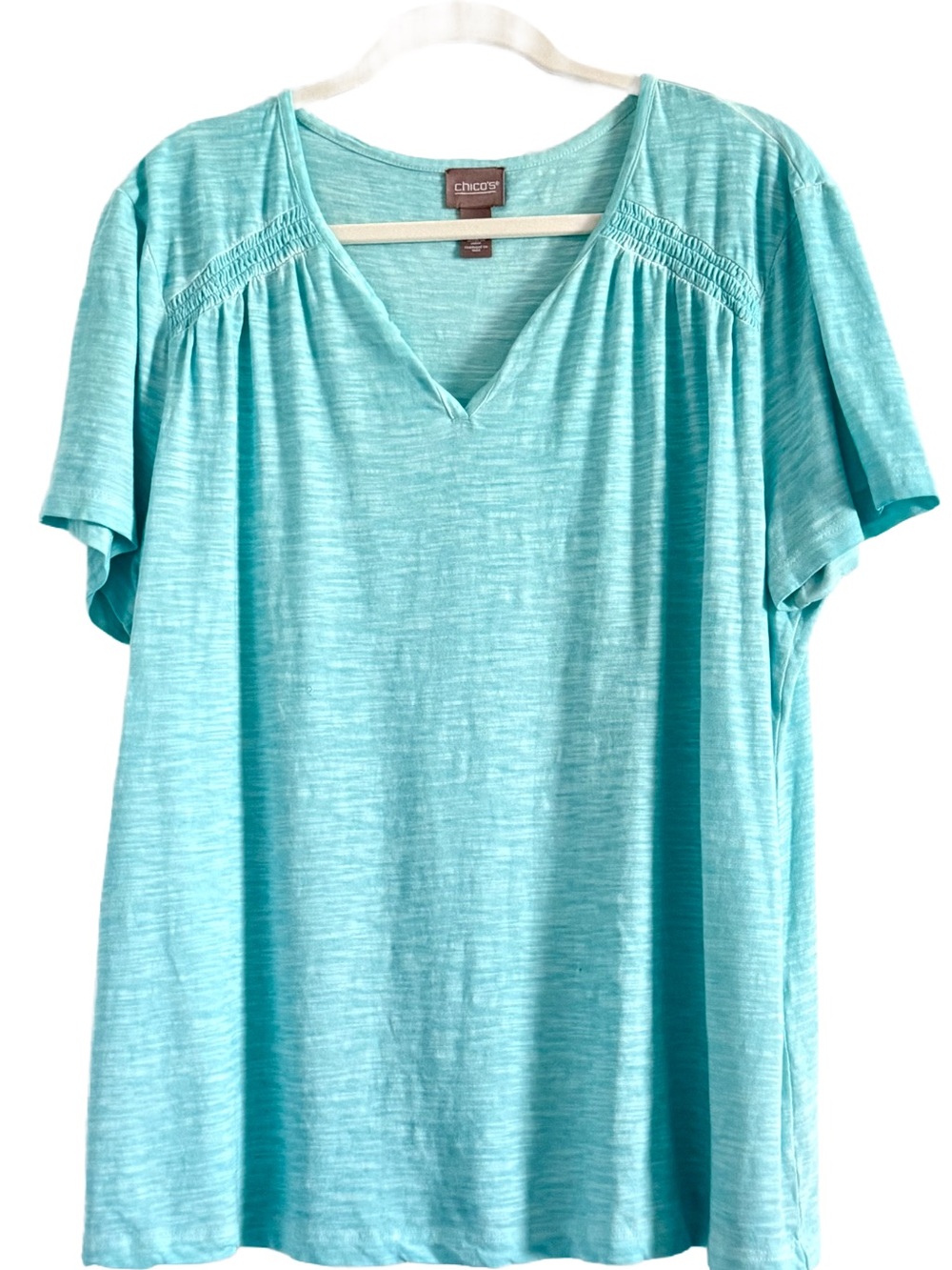 Chico's Aqua V-Neck Short Sleeve Top Tee